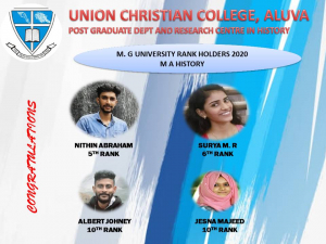 MA History @ UCC Mahatma Gandhi University Rank/Position