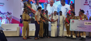 Mr. Anugrah V. K of 1st B. A. History Receiveing Prize from CM. Shri Pinarayi Vijayan